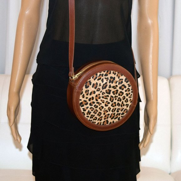 NEW Most Wanted USA Circle Crossbody Bag in Cheetah Calf Hair Brown Crossbody - Picture 9 of 14